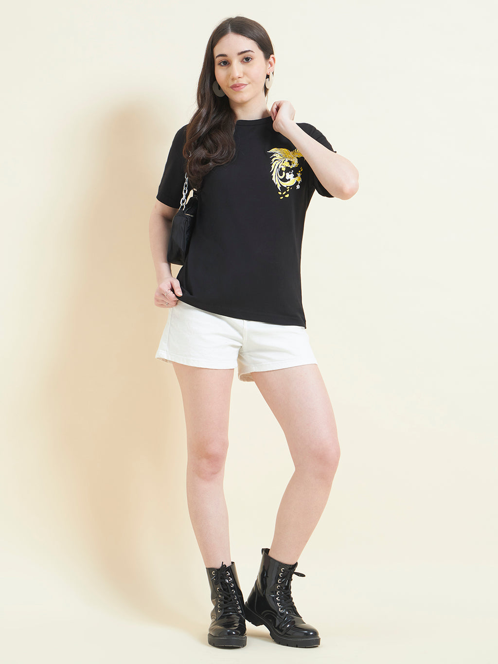 Women Phoenix Print Embossed T-Shirt