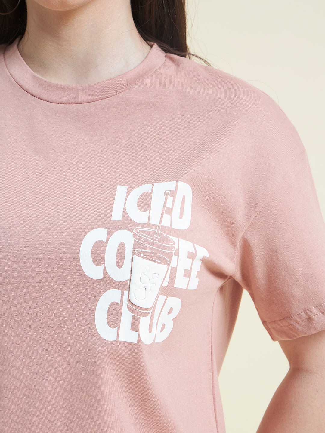 Women Iced Coffee Club Embossed print T-shirt