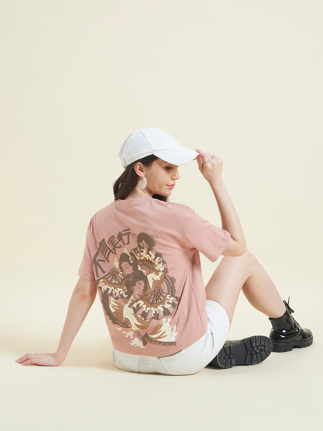 Women Pink Anime Art Embossed T-Shirt