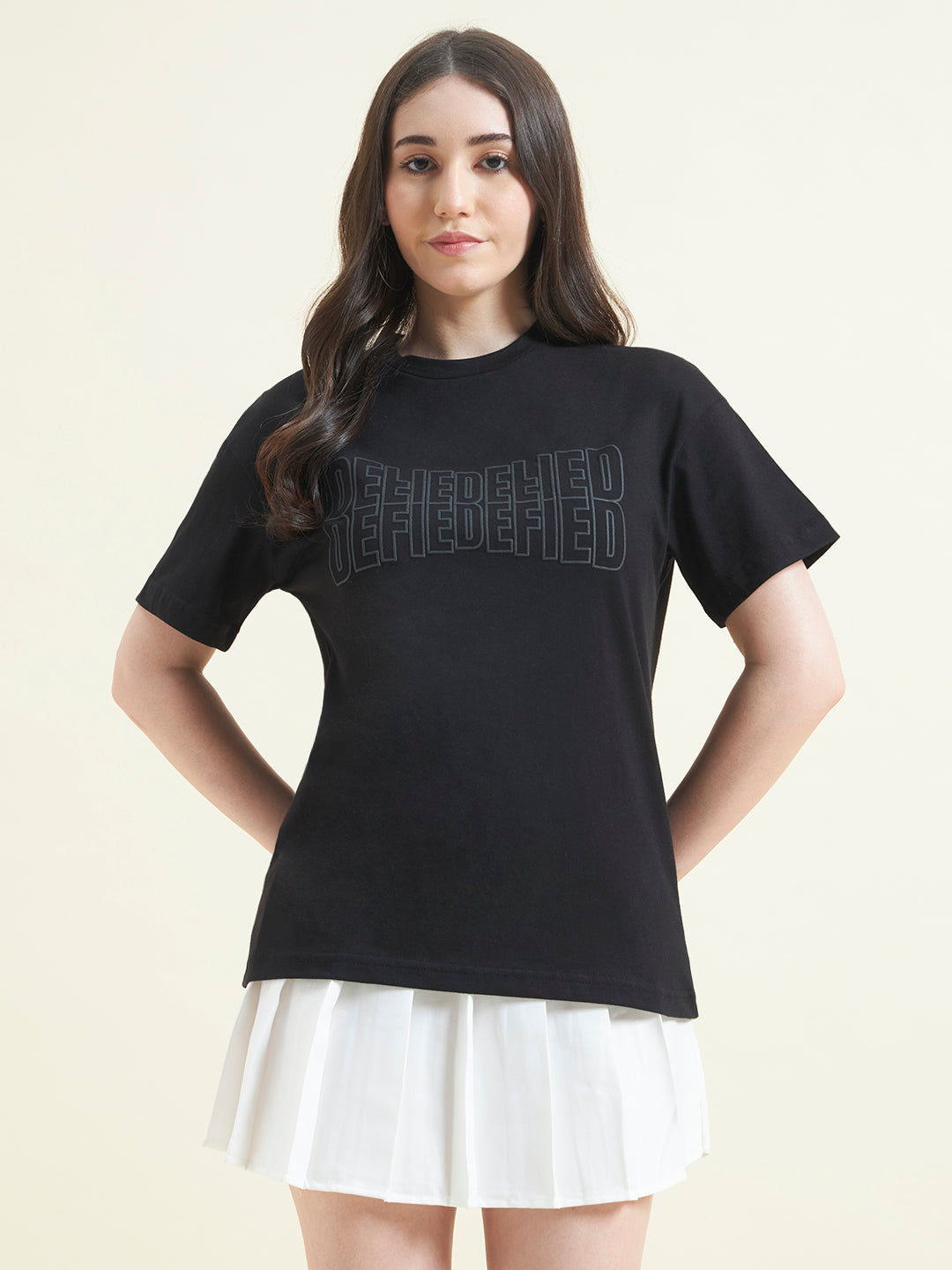 Women Typography Printed Embossed T-shirt