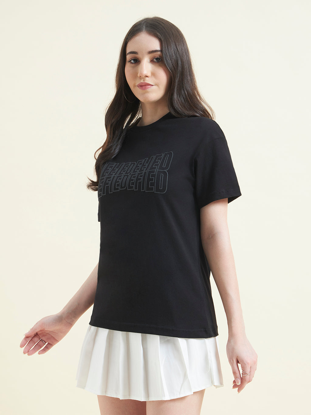 Women Typography Printed Embossed T-shirt