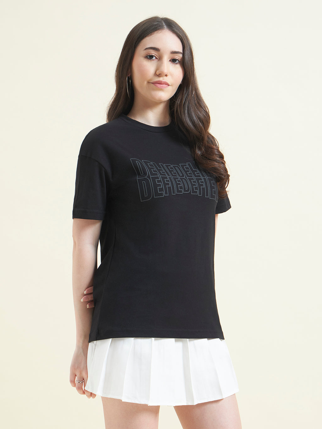 Women Typography Printed Embossed T-shirt