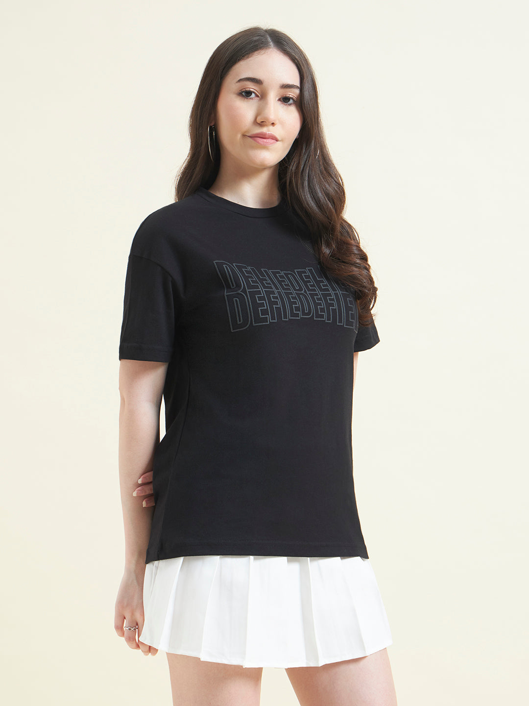 Women Typography Printed Embossed T-shirt
