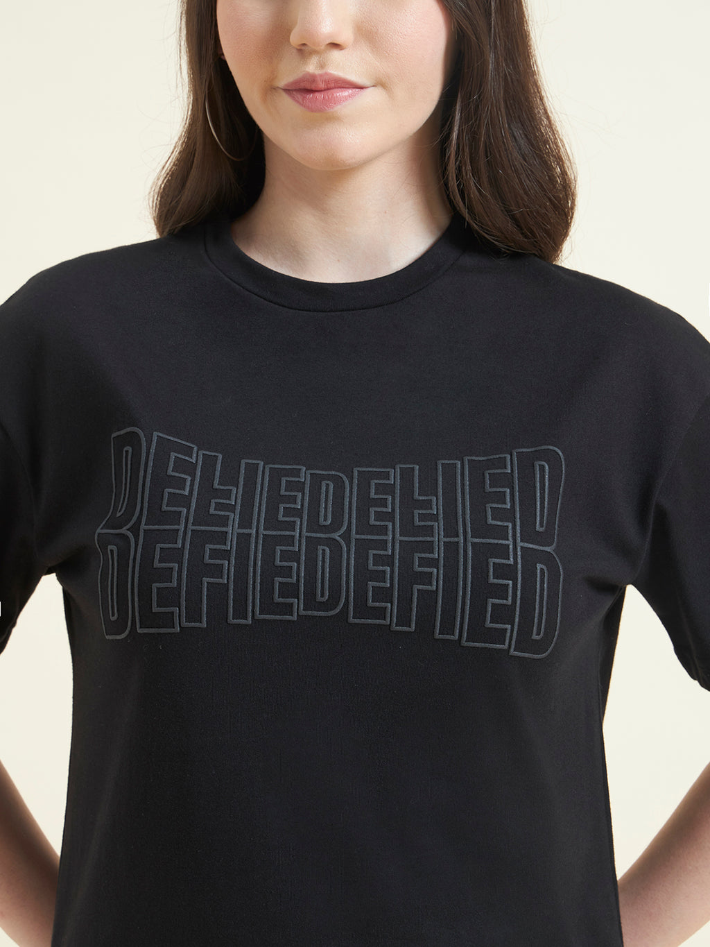 Women Typography Printed Embossed T-shirt