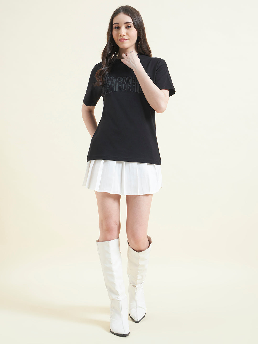 Women Typography Printed Embossed T-shirt