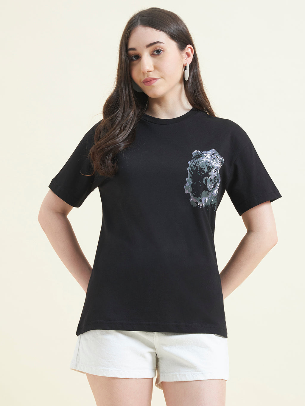 Women Black Bear Oversized Print T-shirt