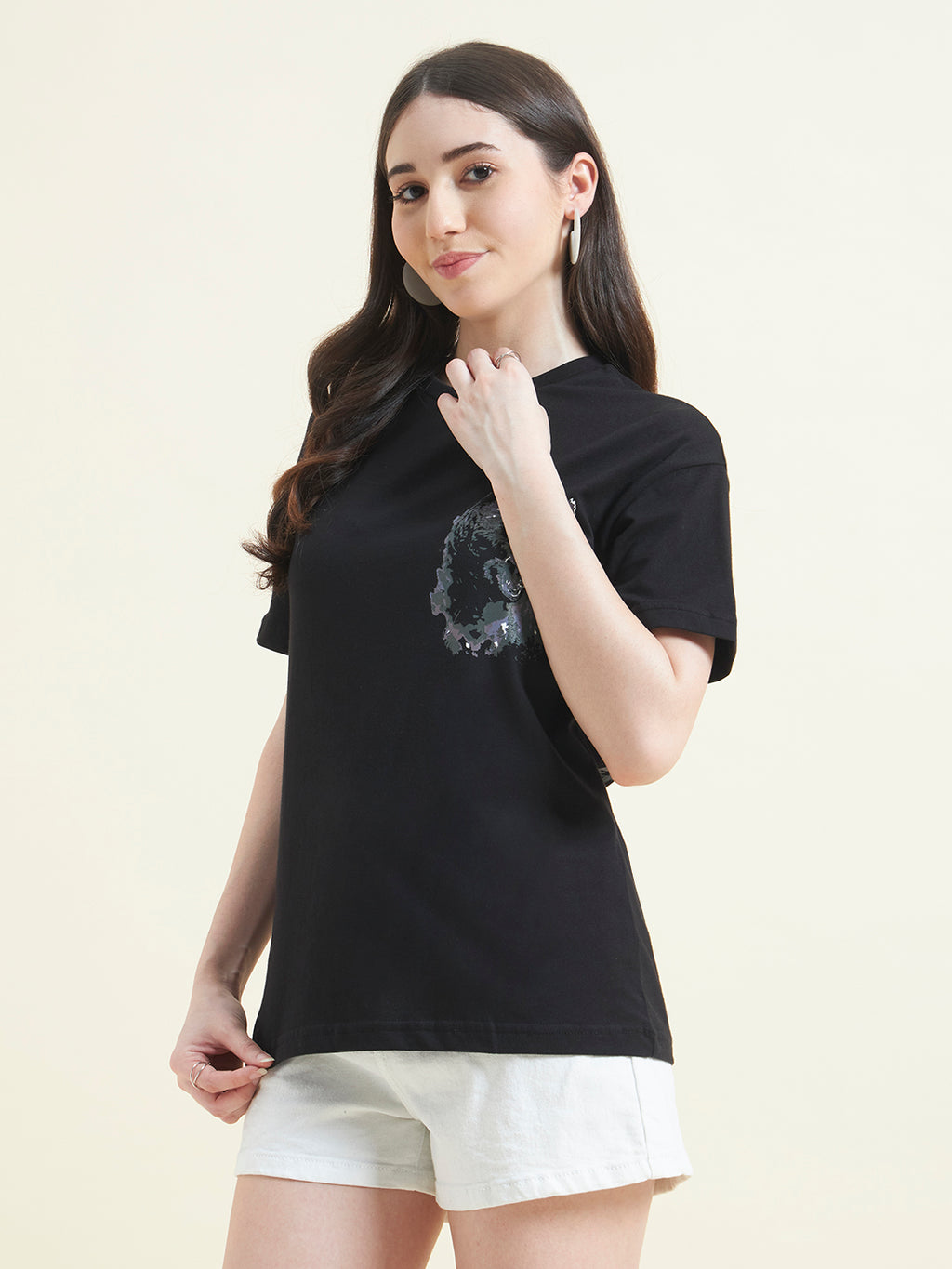 Women Black Bear Oversized Print T-shirt