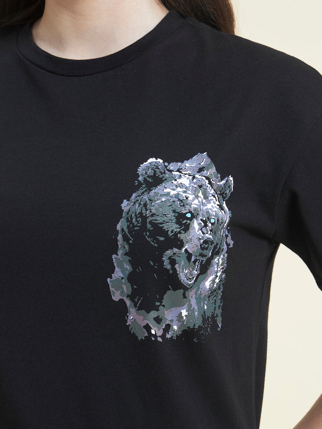 Women Black Bear Oversized Print T-shirt