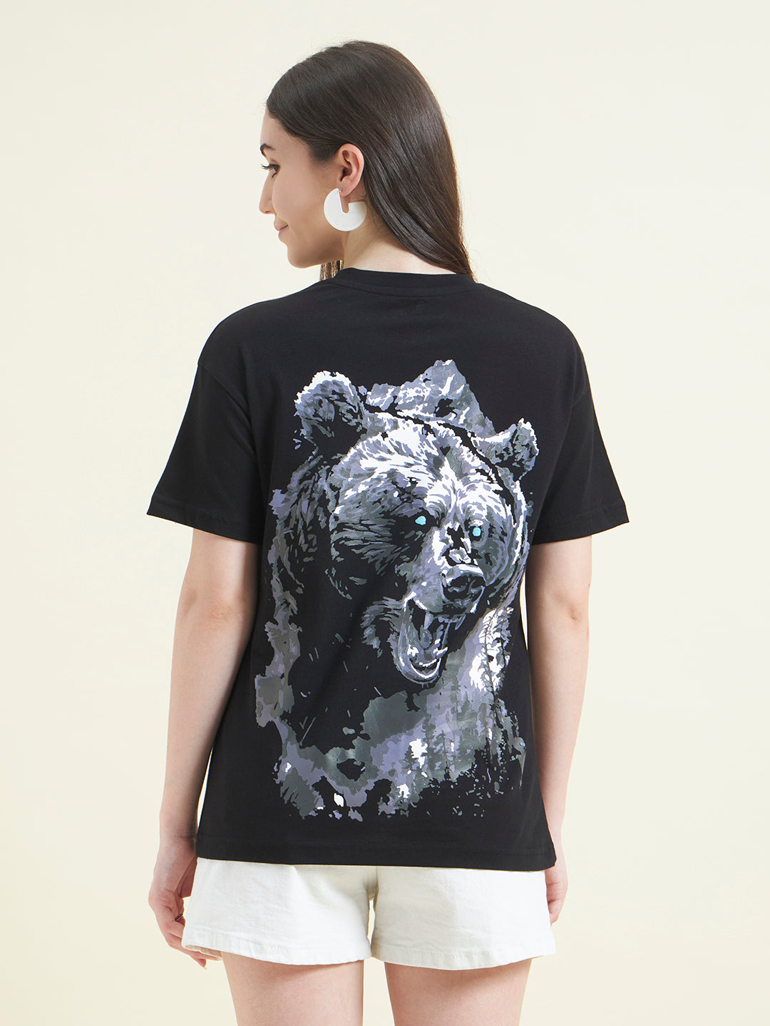 Women Black Bear Oversized Print T-shirt