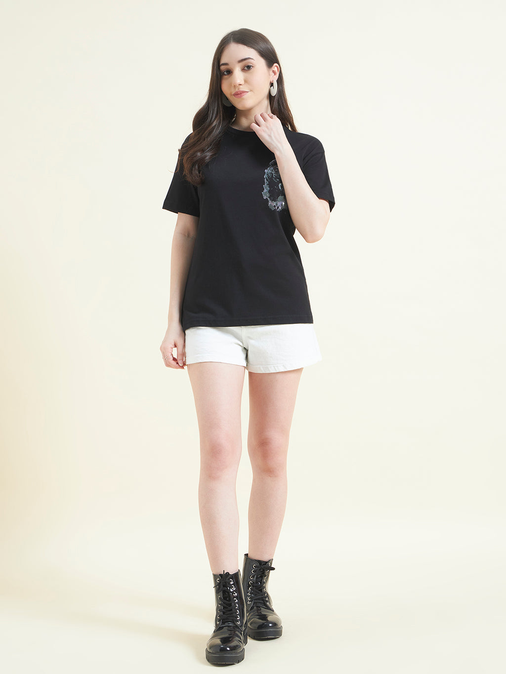 Women Black Bear Oversized Print T-shirt