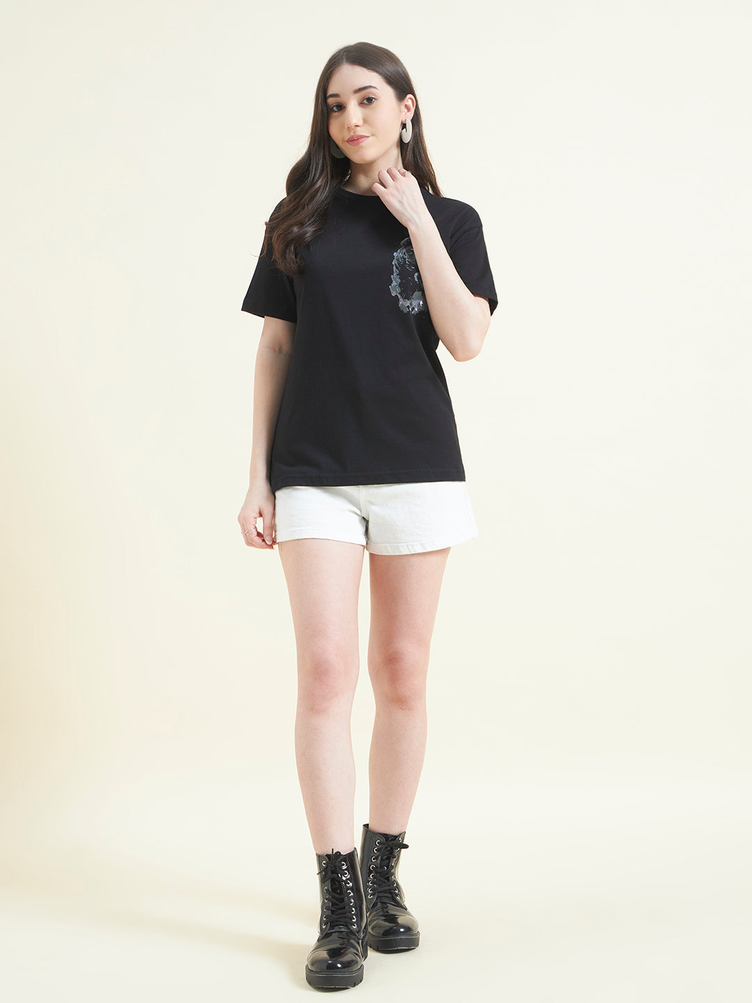 Women Black Bear Oversized Print T-shirt