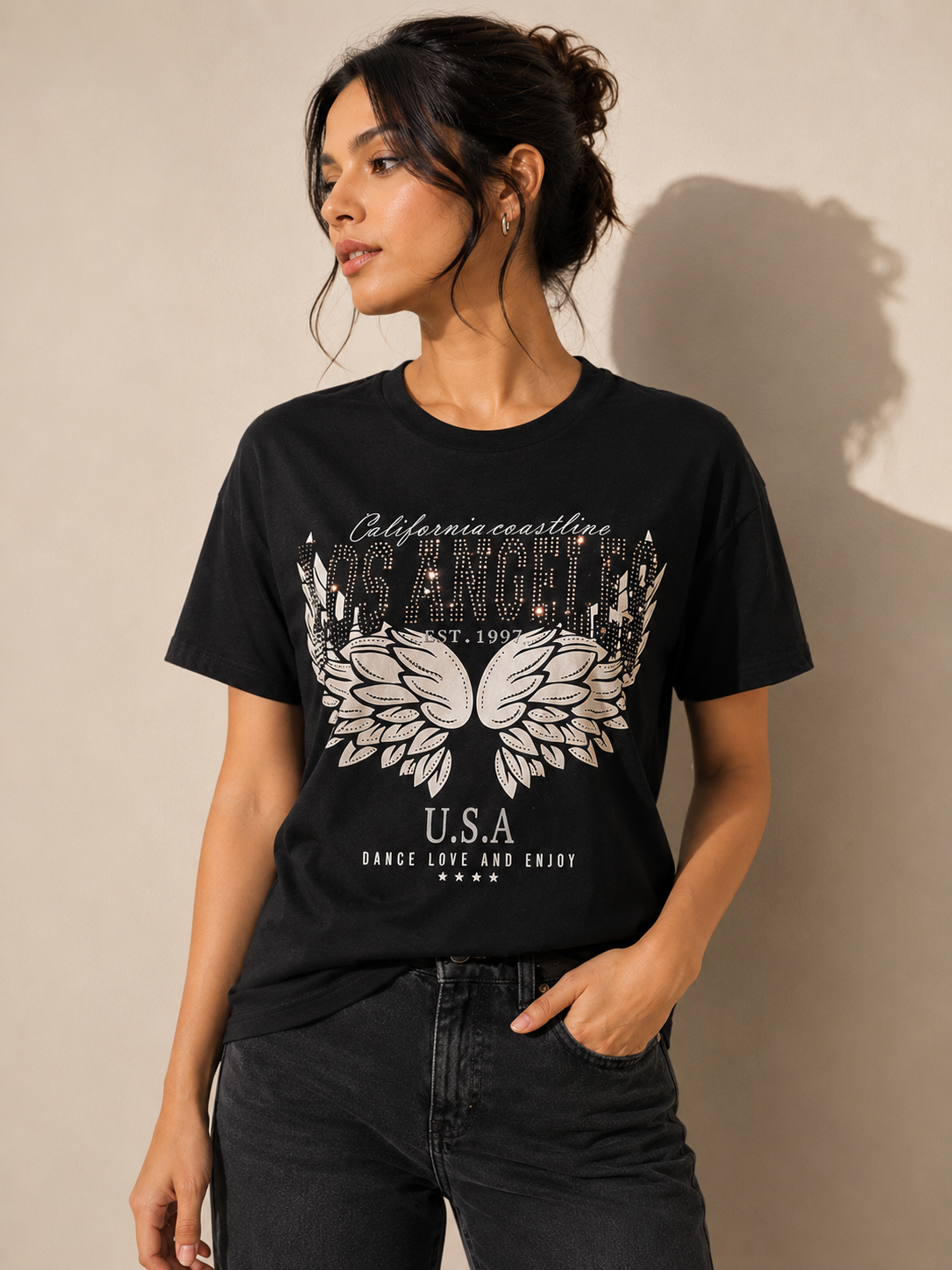 Beatnik Oversized Embossed Figure Puff Print T-shirts