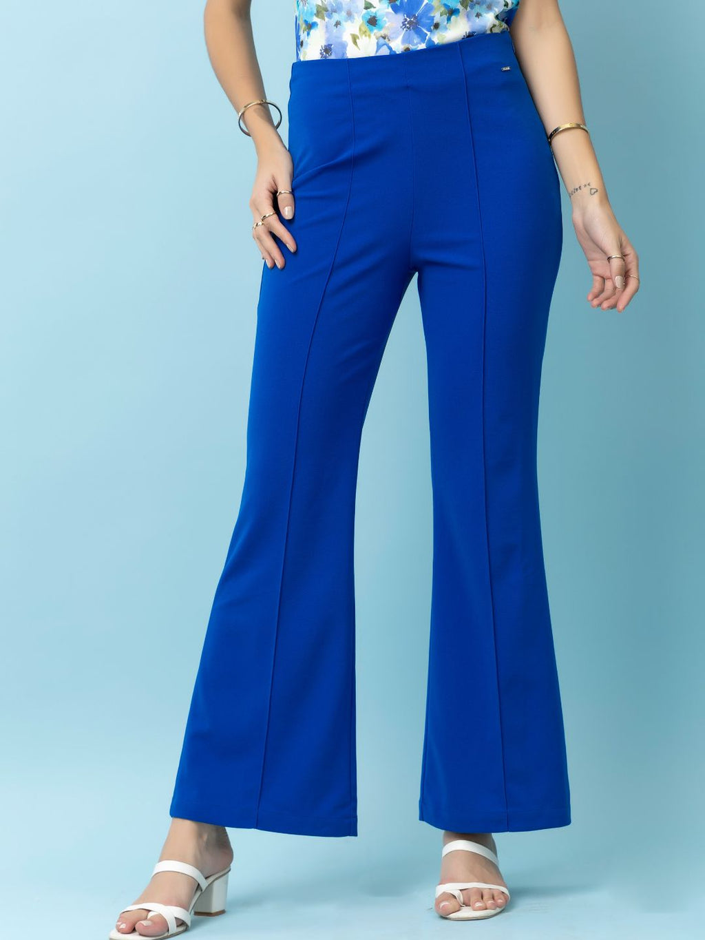 Beatnik Royal Blue Flare Womens Trousers Beatnik India