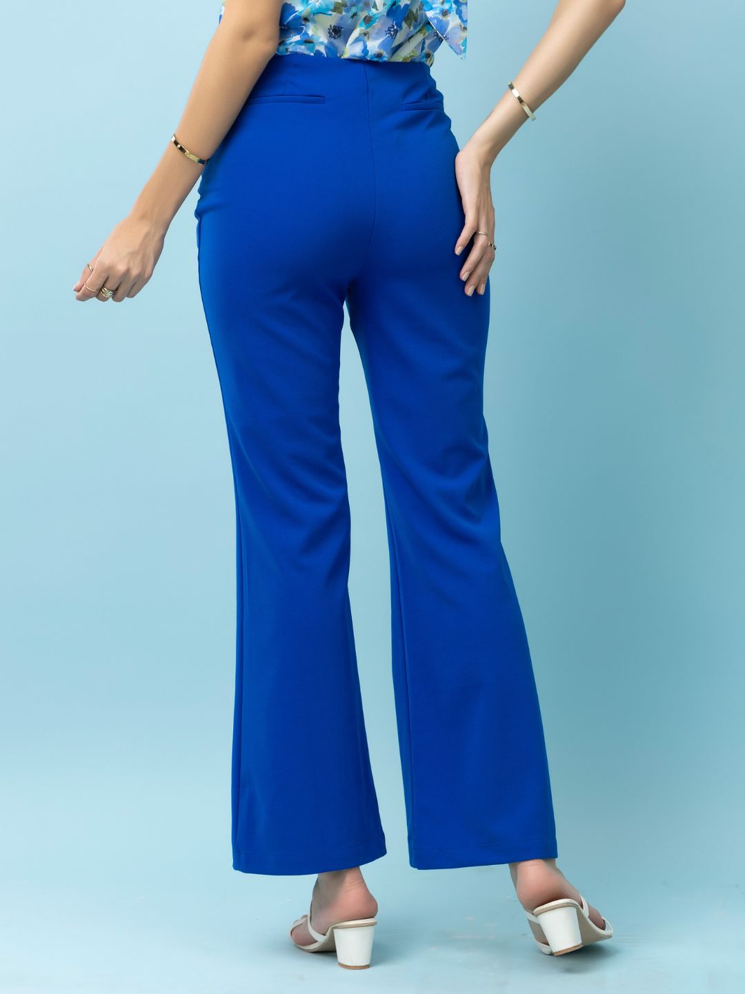 Beatnik Royal Blue Flare Womens Trousers Beatnik India
