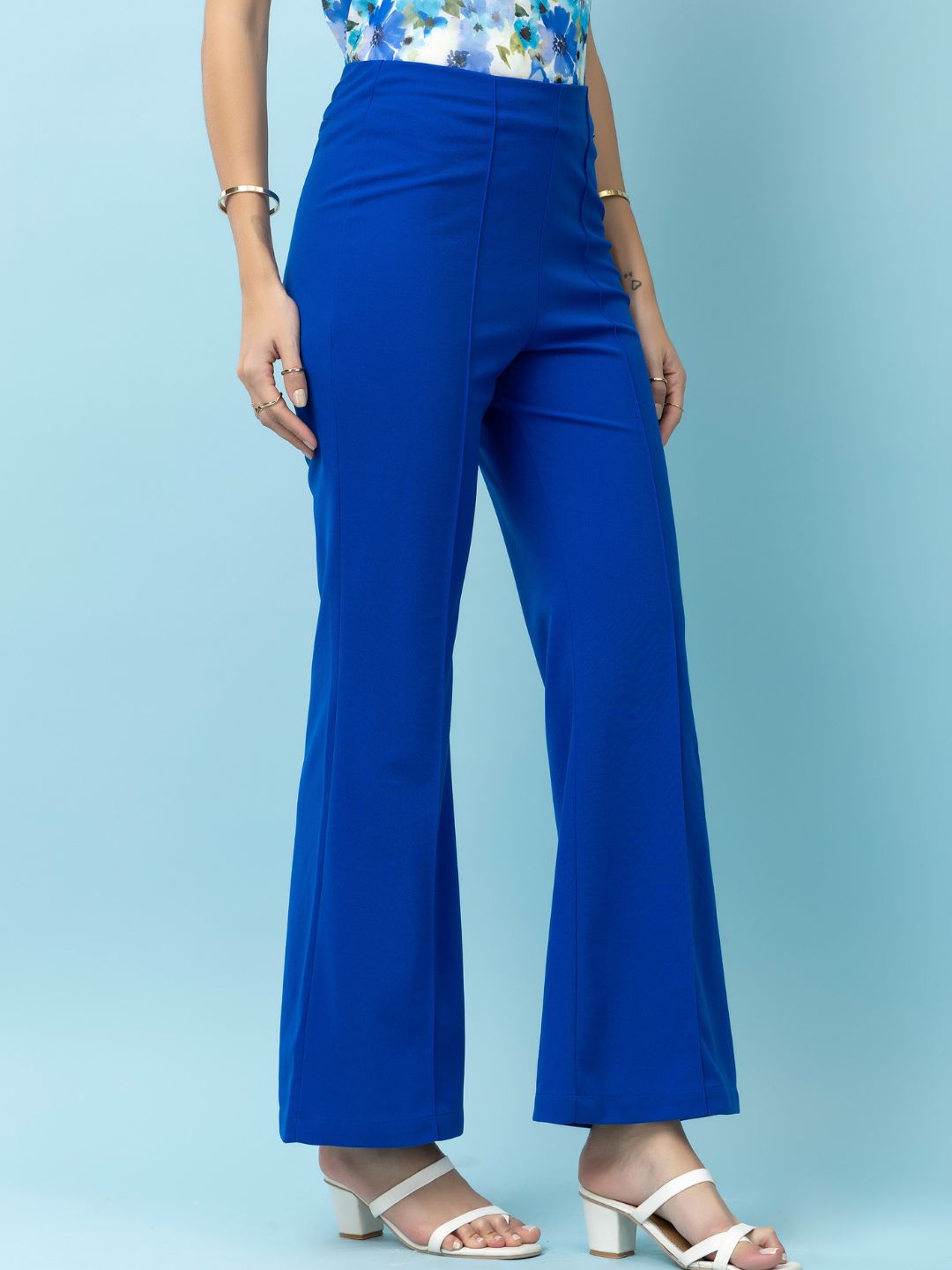 Beatnik Royal Blue Flare Womens Trousers Beatnik India