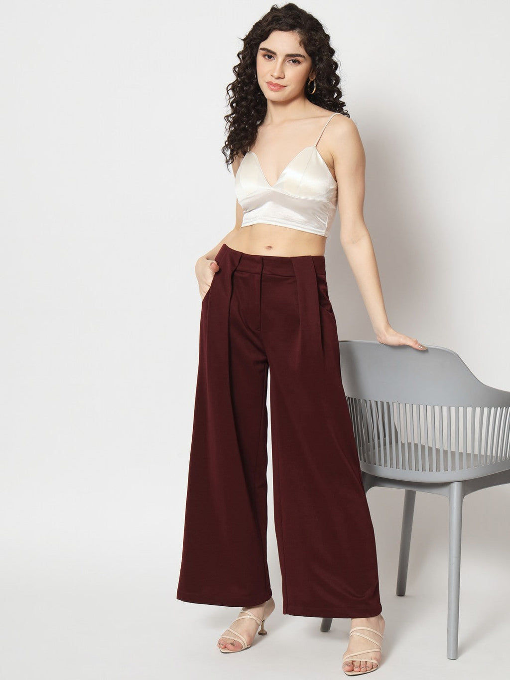 Beatnik Maroon Flare  Womens Trousers Beatnik India