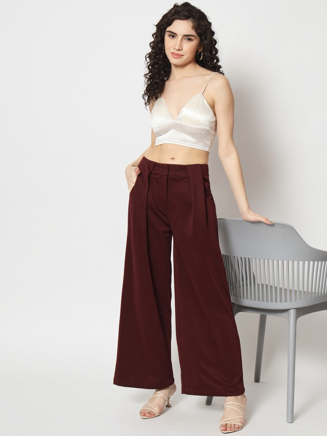 Beatnik Maroon Flare  Womens Trousers Beatnik India