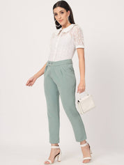 Beatnik Light Sea Green Pleated  Womens Trousers Beatnik India