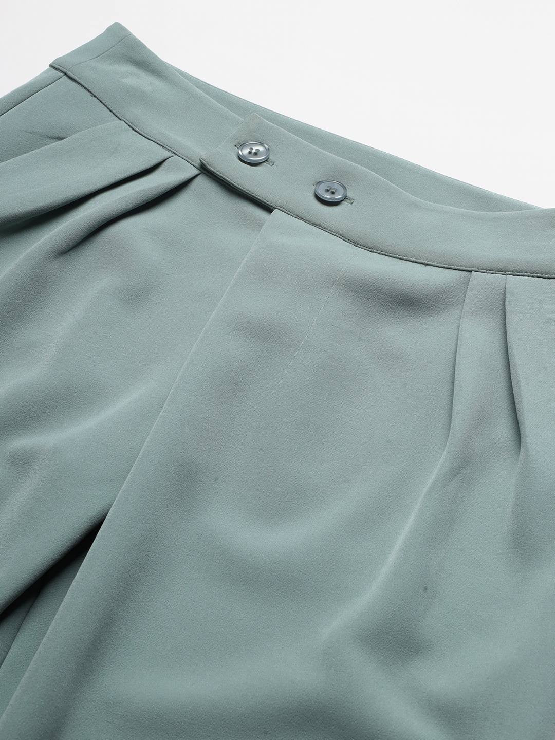Beatnik Light Sea Green Pleated  Womens Trousers Beatnik India