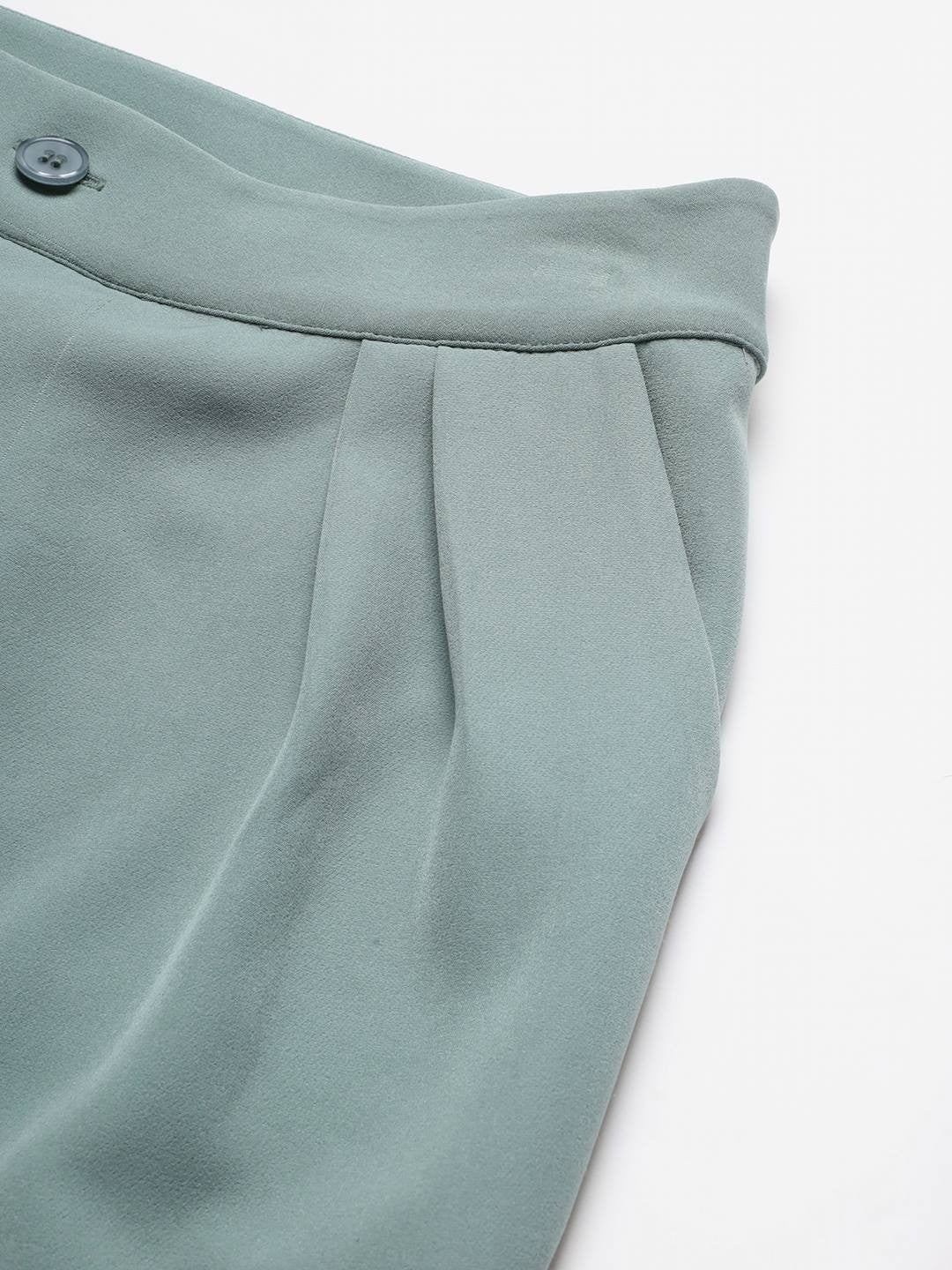 Beatnik Light Sea Green Pleated  Womens Trousers Beatnik India