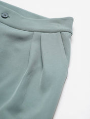 Beatnik Light Sea Green Pleated  Womens Trousers Beatnik India
