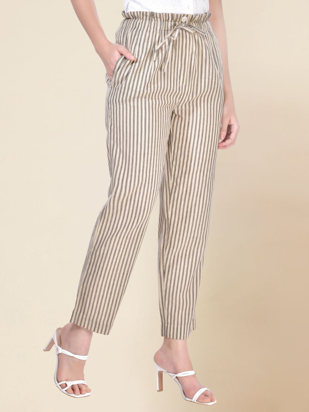 Beatnik Beige Cigarette Womens Trousers Beatnik India