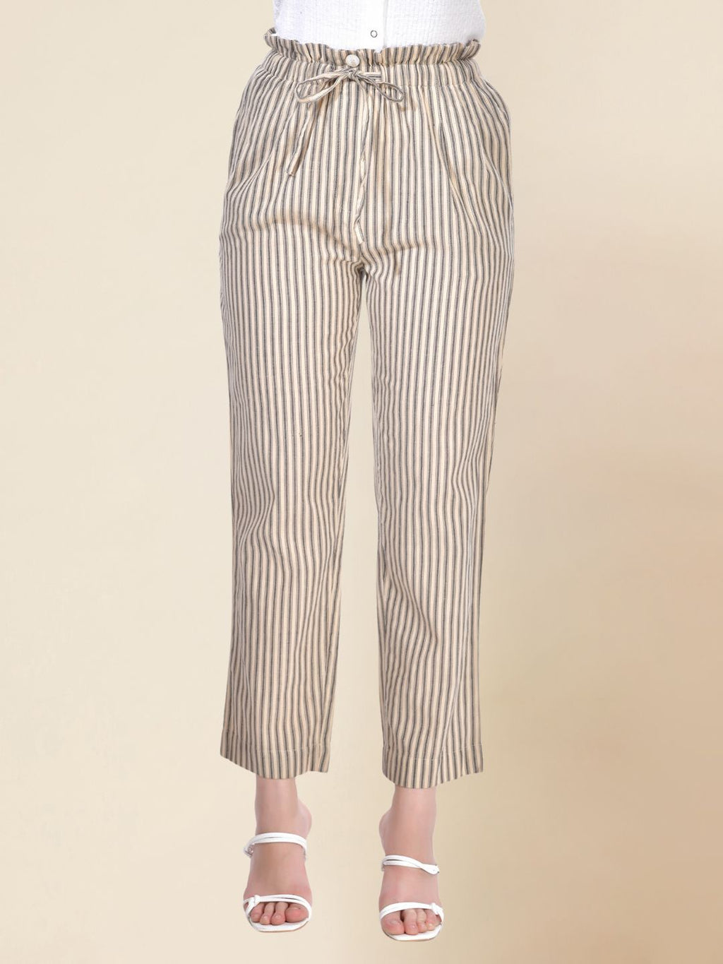 Beatnik Beige Cigarette Womens Trousers Beatnik India