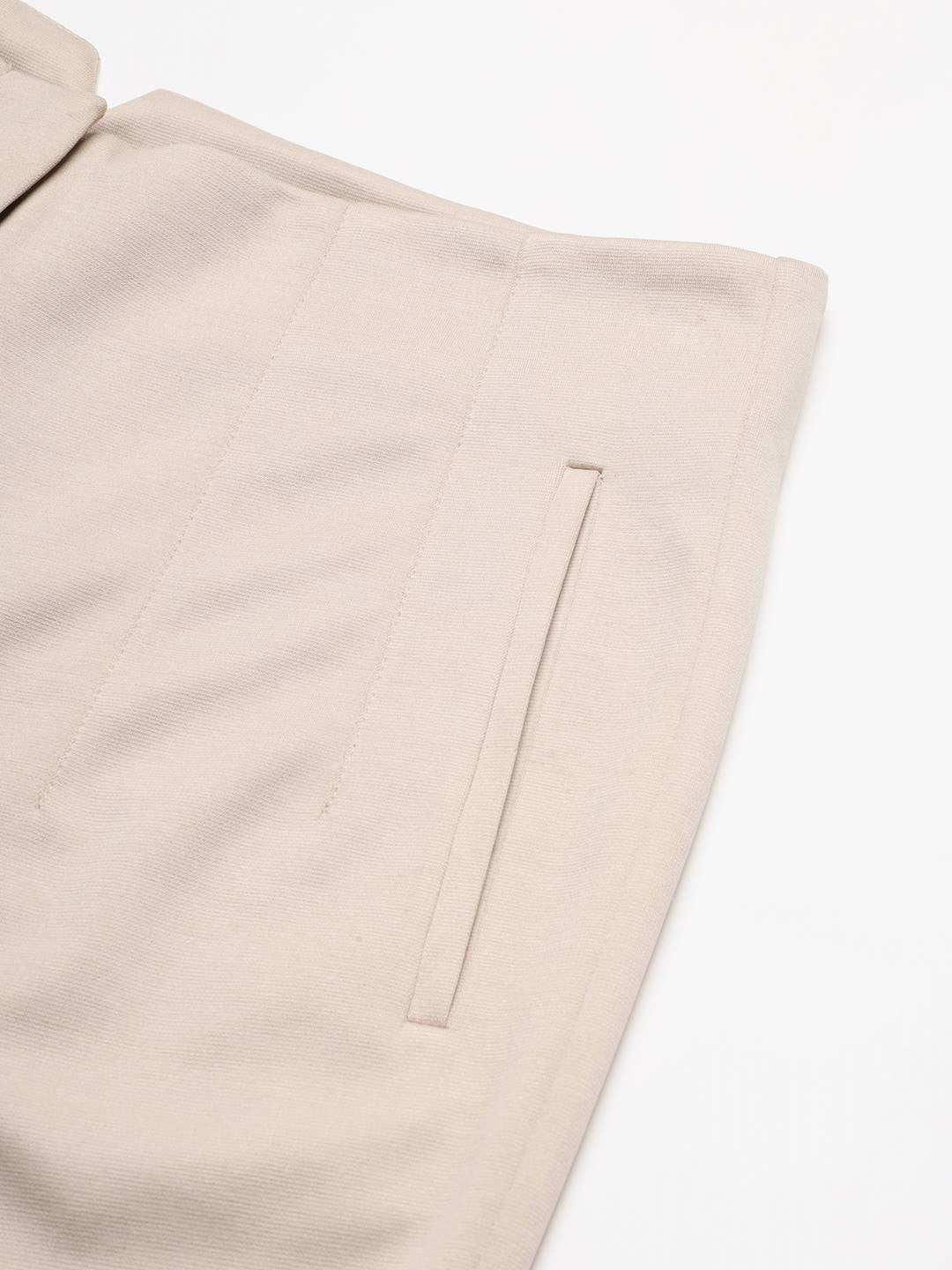 Beatnik Beige Pleated Womens Trousers Beatnik India