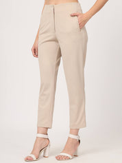 Beatnik Beige Pleated Womens Trousers Beatnik India
