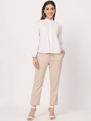 Beatnik Beige Pleated Womens Trousers Beatnik India
