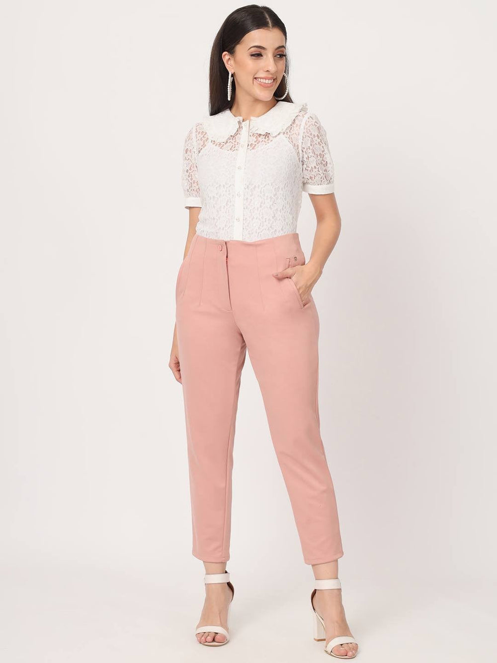 Beatnik Pink Pleated  Womens Trousers Beatnik India