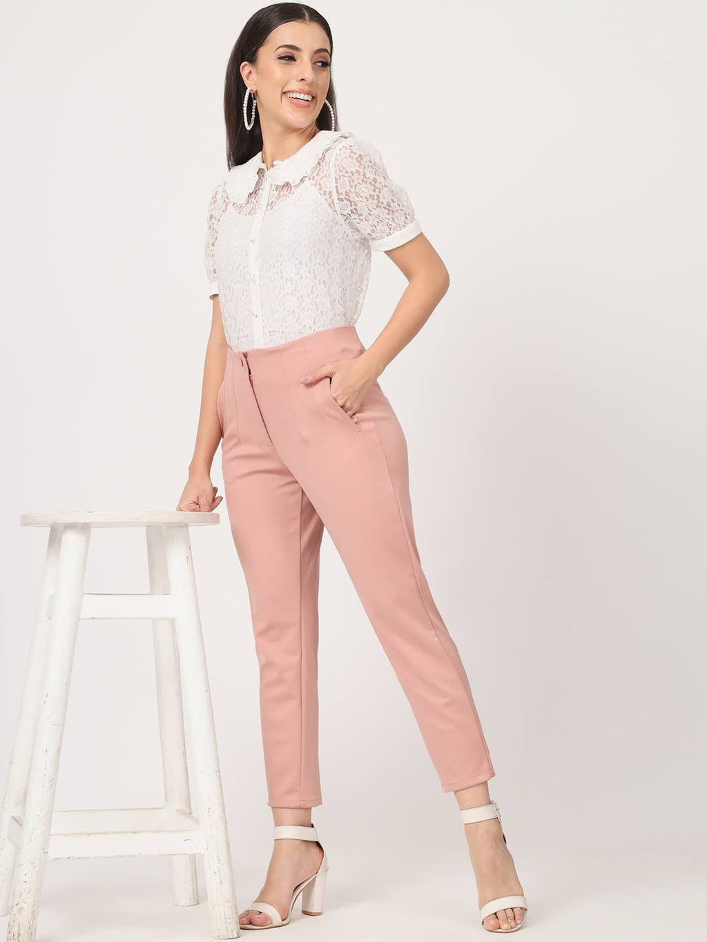 Beatnik Pink Pleated  Womens Trousers Beatnik India
