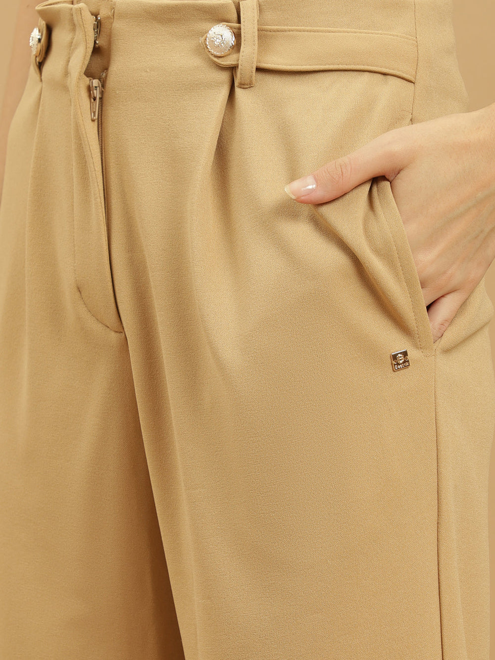 Beatnik Wide Leg Full Length Solid Womens Trousers Beatnik India