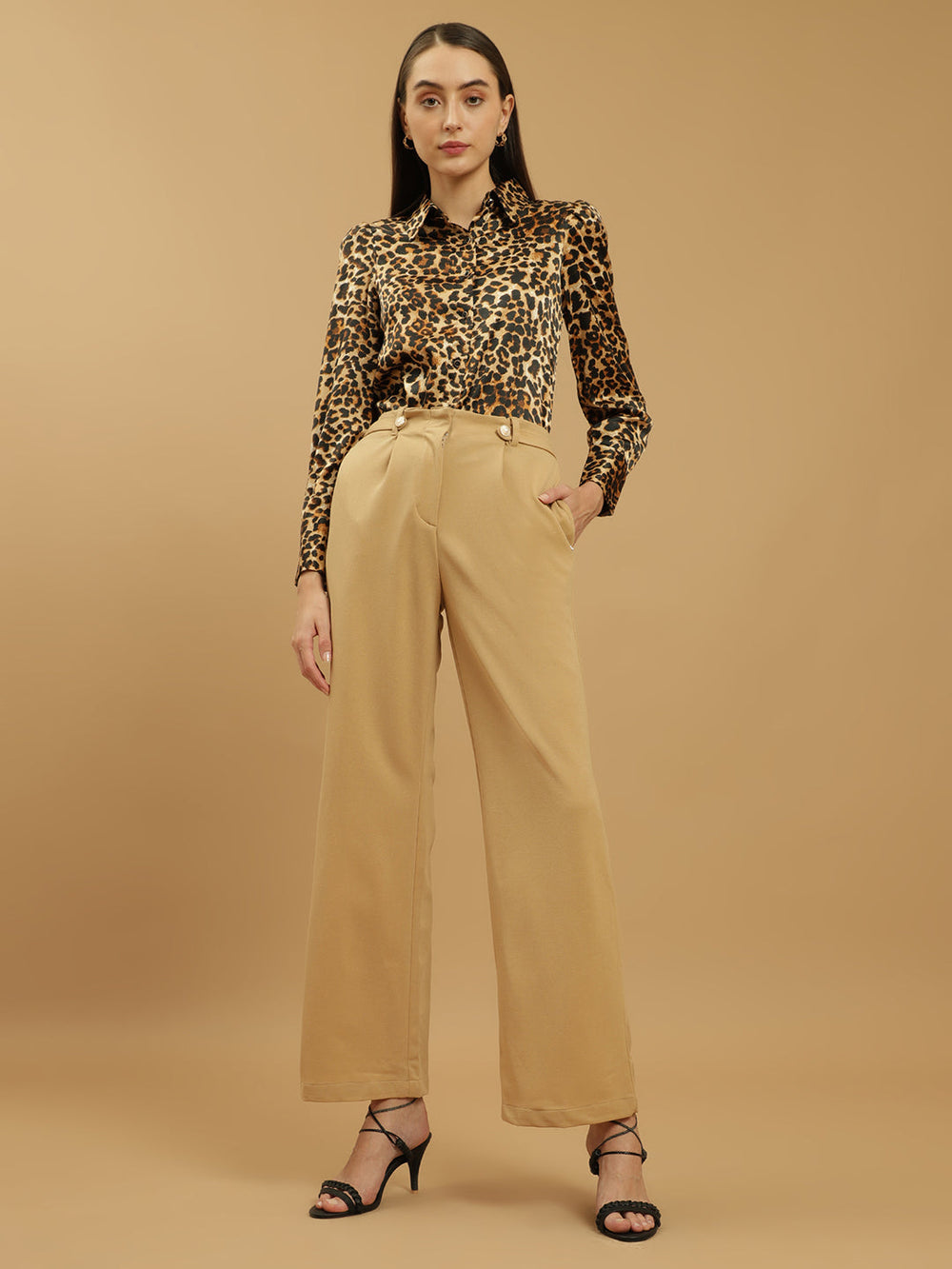Beatnik Wide Leg Full Length Solid Womens Trousers Beatnik India