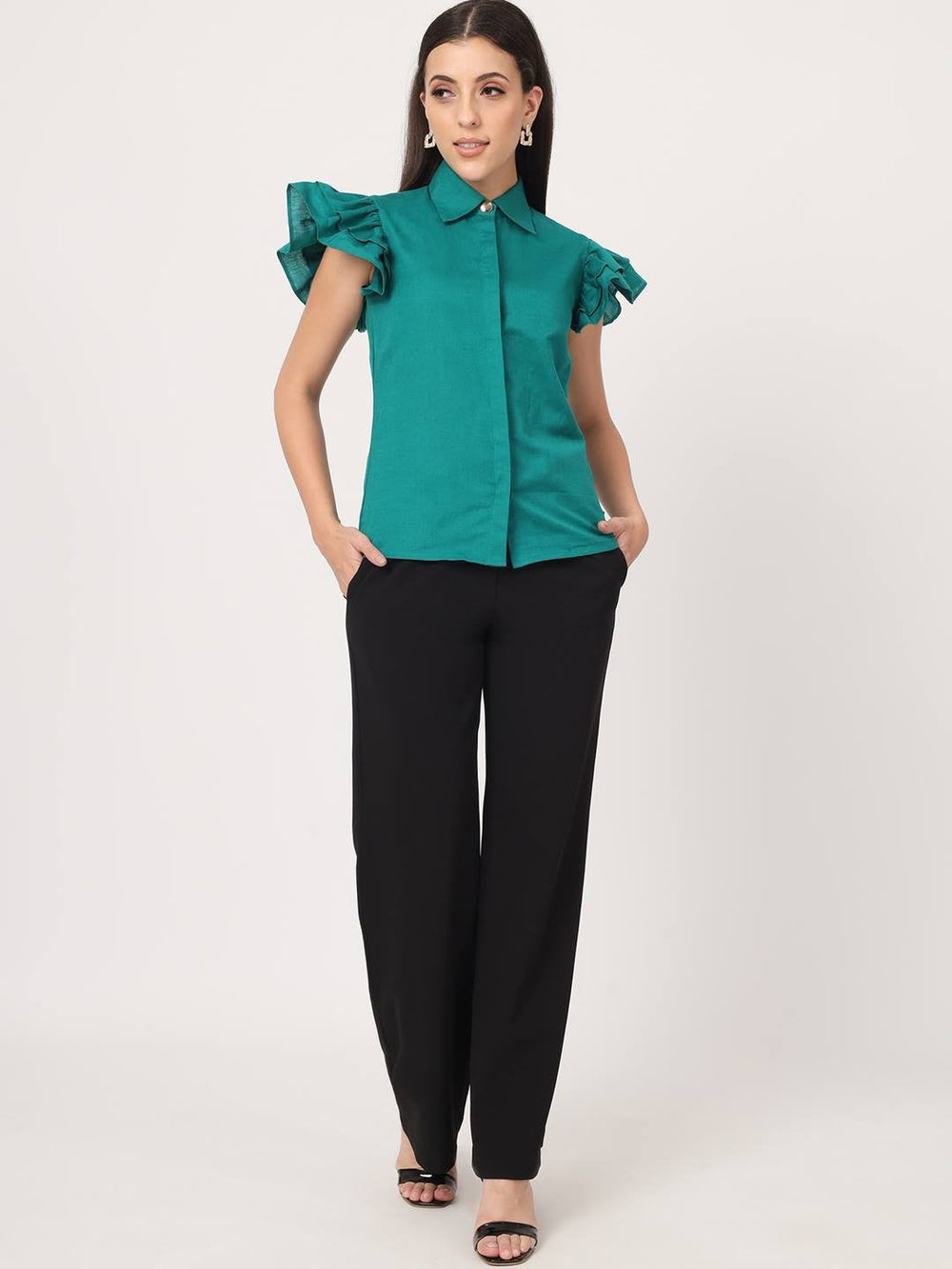 Beatnik Wide Leg Full Length Solid Womens Trousers Beatnik India