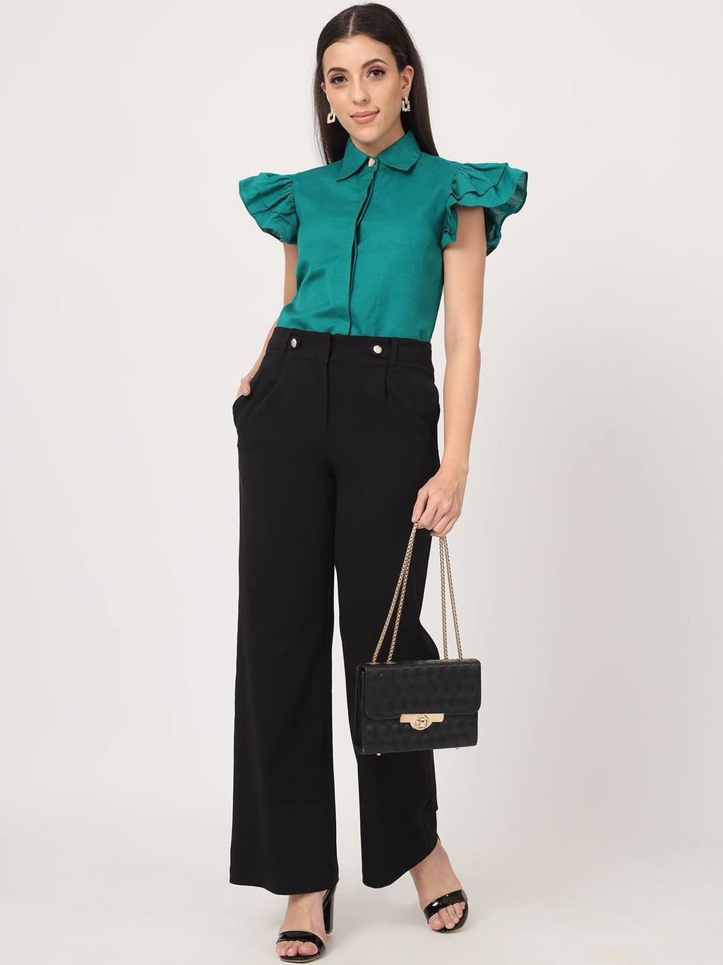 Beatnik Wide Leg Full Length Solid Womens Trousers Beatnik India