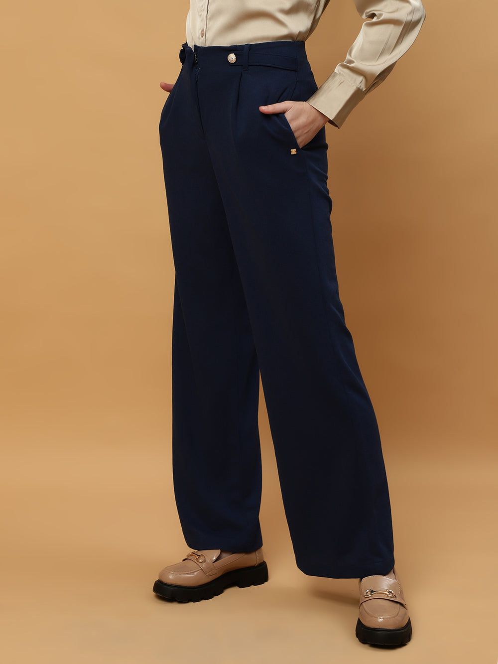 Beatnik Wide Leg Full Length Solid Womens Trousers Beatnik India