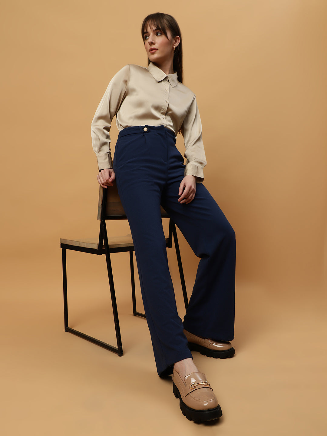 Beatnik Wide Leg Full Length Solid Womens Trousers Beatnik India