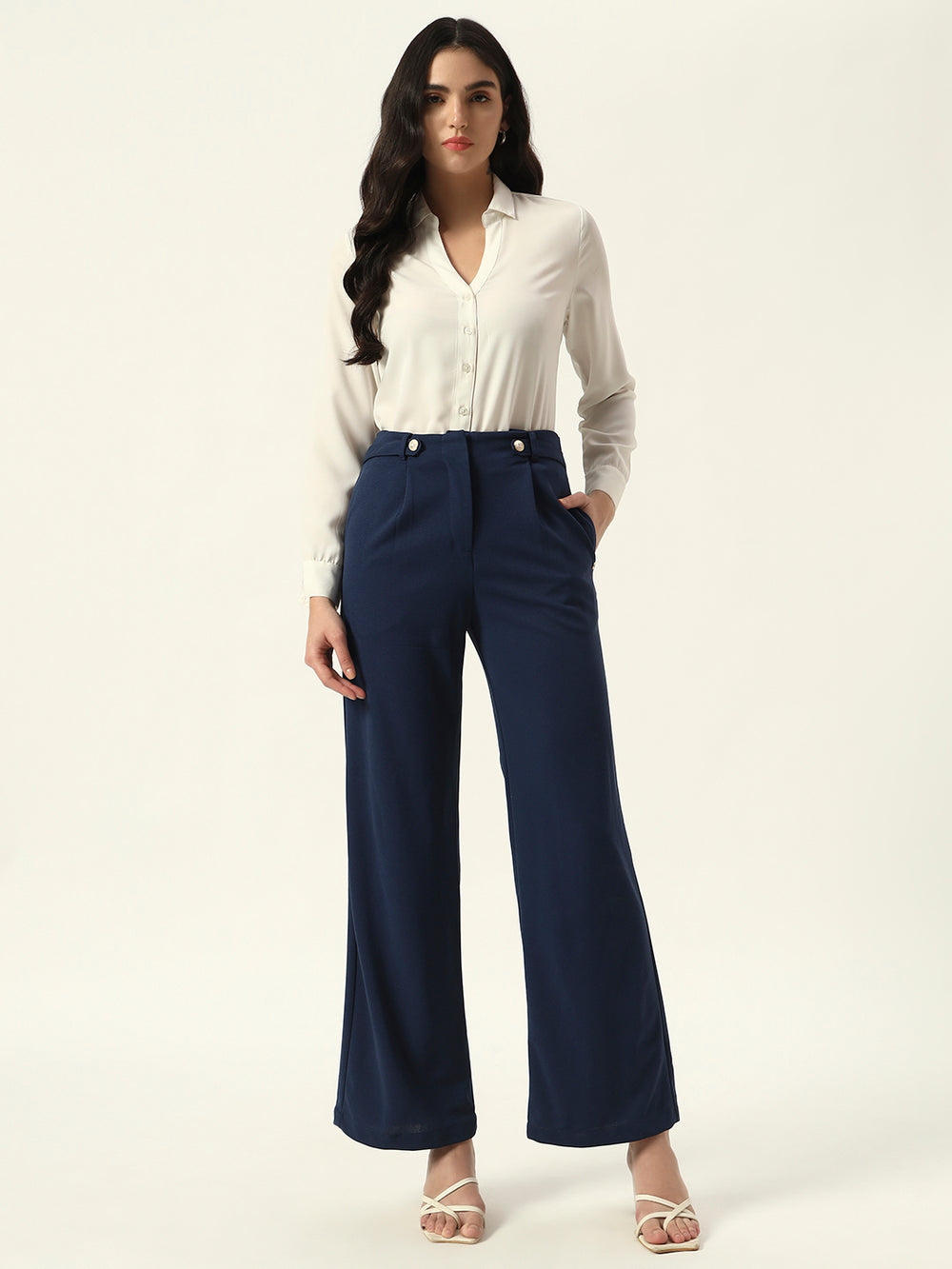 Chic Comfort: Wide-Leg Elegance by Beatnik Navy Blue Trouser