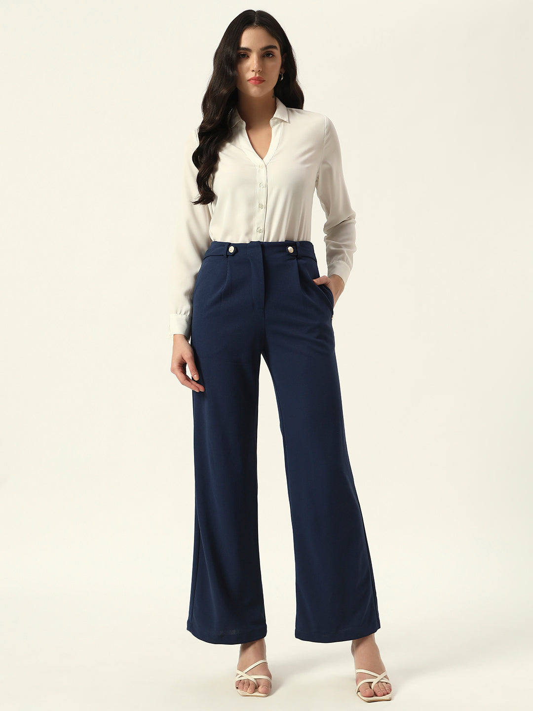 Chic Comfort: Wide-Leg Elegance by Beatnik Navy Blue Trouser