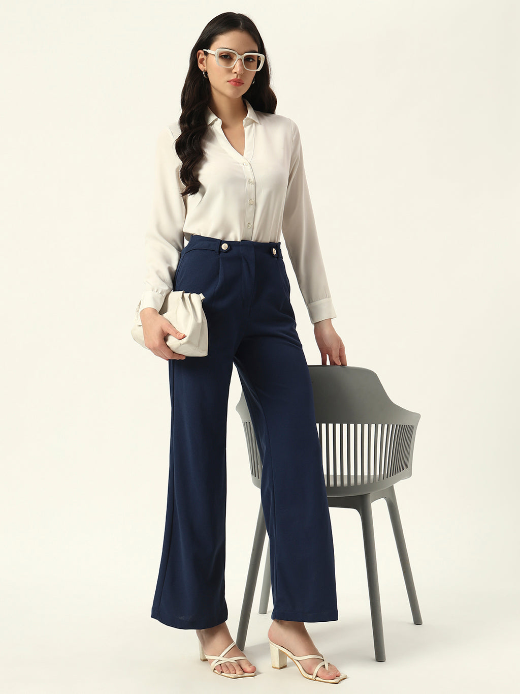 Chic Comfort: Wide-Leg Elegance by Beatnik Navy Blue Trouser