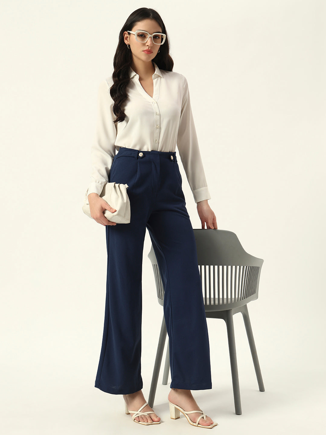 Chic Comfort: Wide-Leg Elegance by Beatnik Navy Blue Trouser
