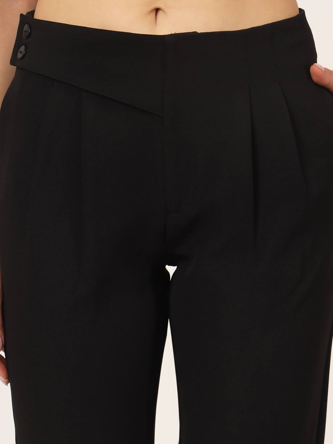 Beatnik Pleated Ankle Length Solid Womens Trousers Beatnik India