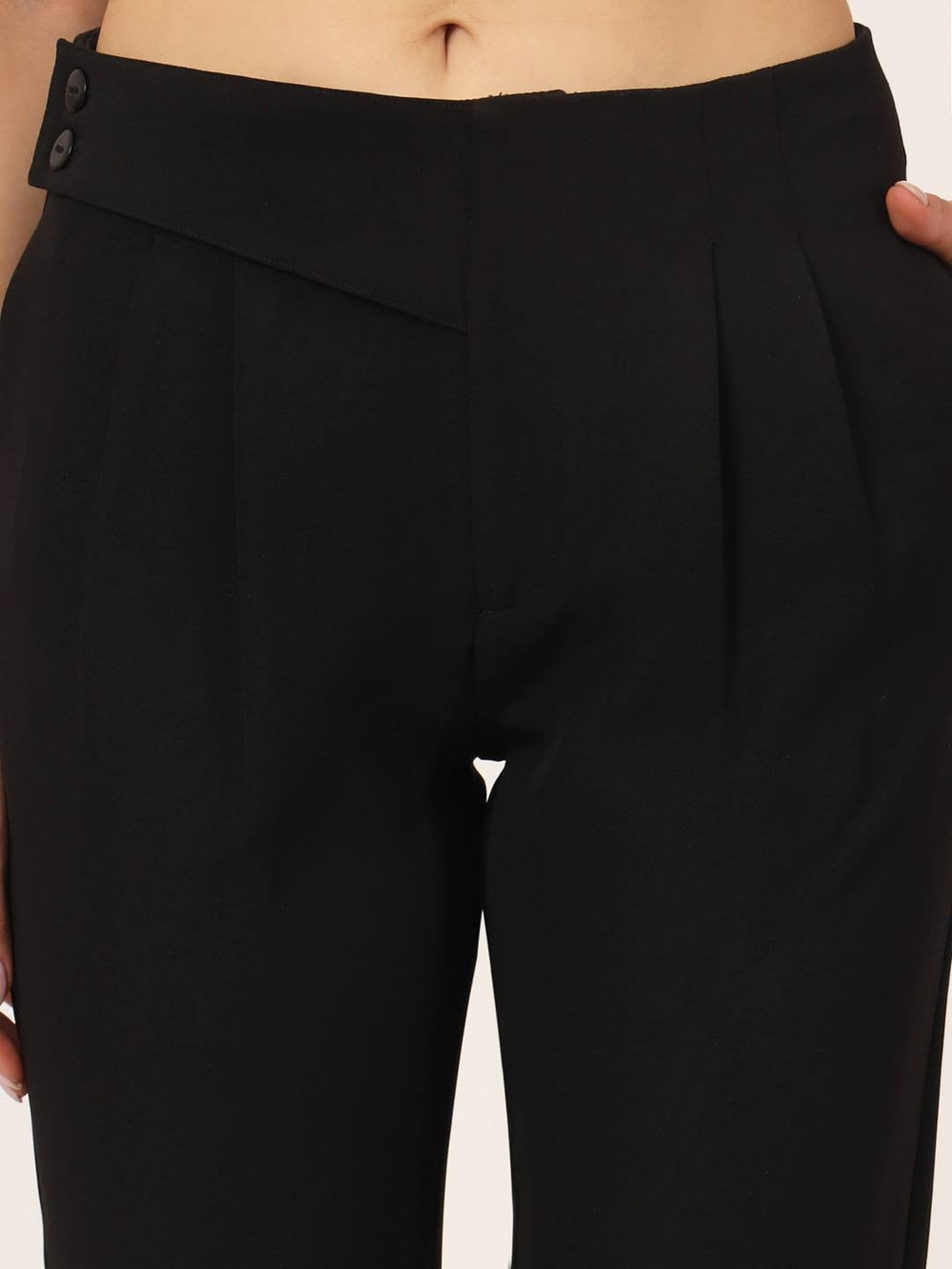 Beatnik Pleated Ankle Length Solid Womens Trousers Beatnik India