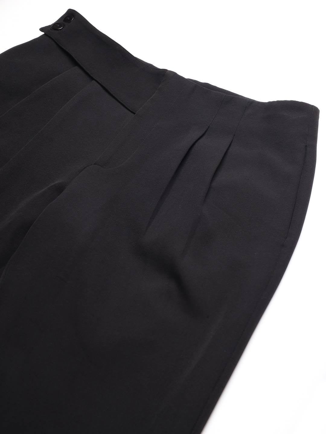 Beatnik Pleated Ankle Length Solid Womens Trousers Beatnik India