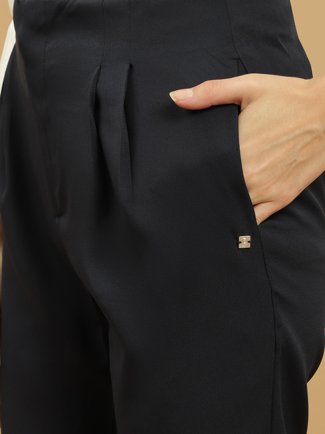 Beatnik Pleated Ankle Length Solid Womens Trousers Beatnik India