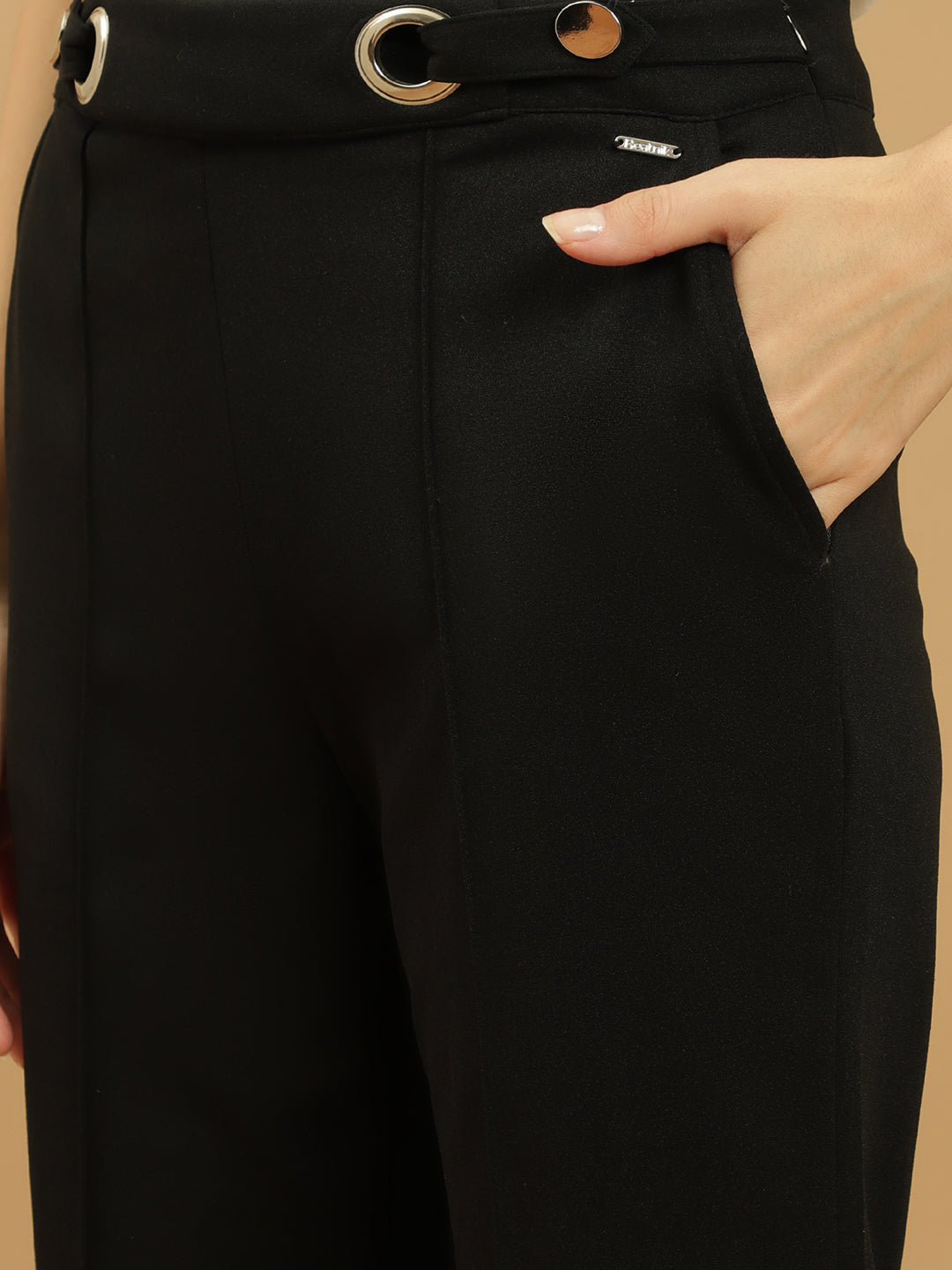 Beatnik Wide Leg Ankle Length Solid Womens Trousers Beatnik India