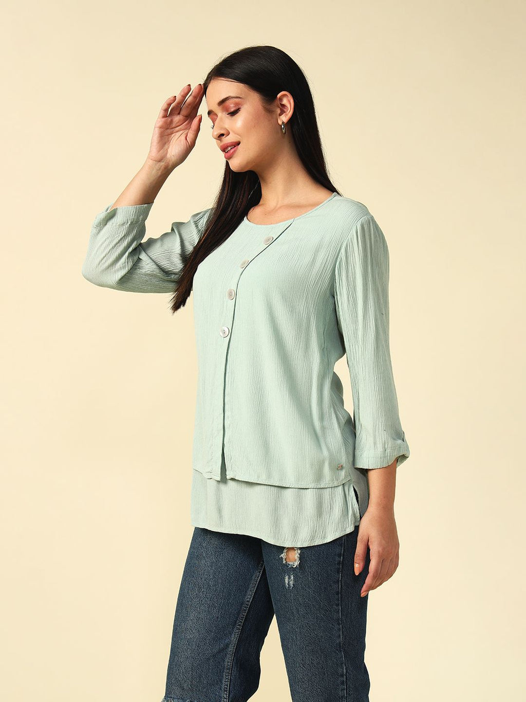 Light Sea Green A-line  Round neck Tunic Beatnik