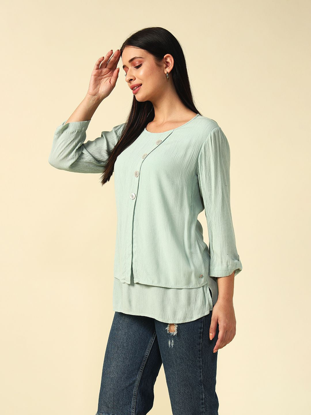 Light Sea Green A-line  Round neck Tunic Beatnik