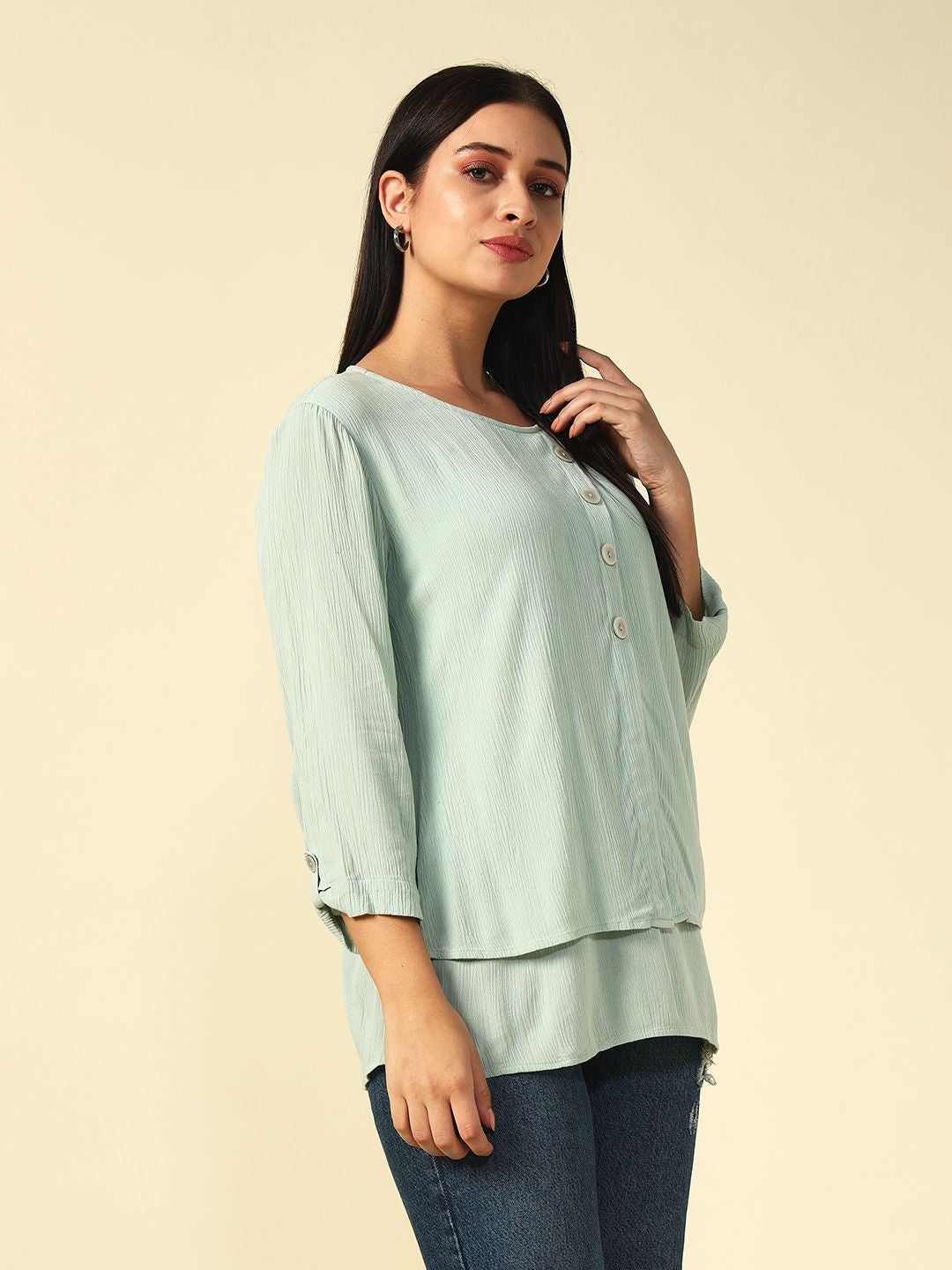 Light Sea Green A-line  Round neck Tunic Beatnik